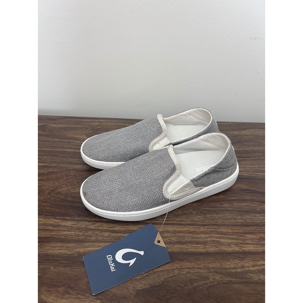OluKai Pehuea Womens 6 Slip On Mesh Sneakers Charcoal Gray White Shoes